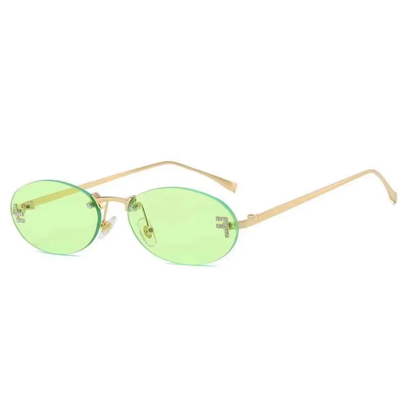 Elegant Diamond Oval Sunglasses Male Letter "F" Rimless Sunglasses Female