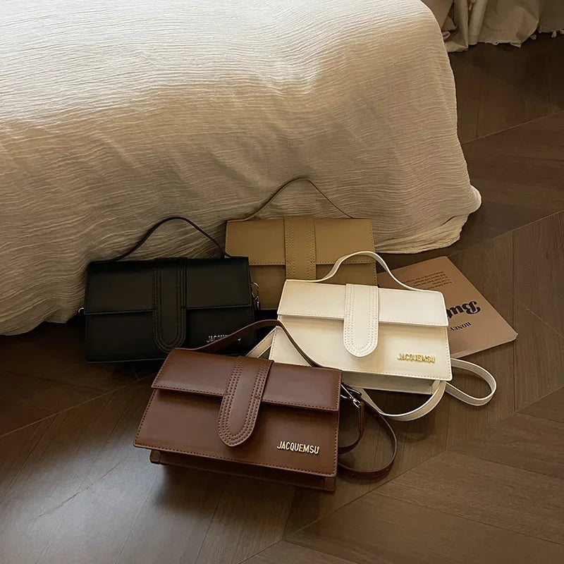 Elegant Simple French Style Crossbody Bag Women's Handbag with Flip Cover for Commuting Versatile Polyester Interior Pocket