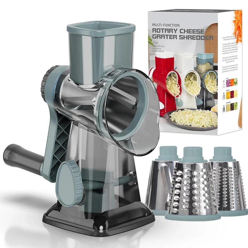 3 - in - 1 Rotary Cheese Grater: Versatile Manual Vegetable Slicer, Peanut Nuts Grinder & Cheese Vegetable Shredder