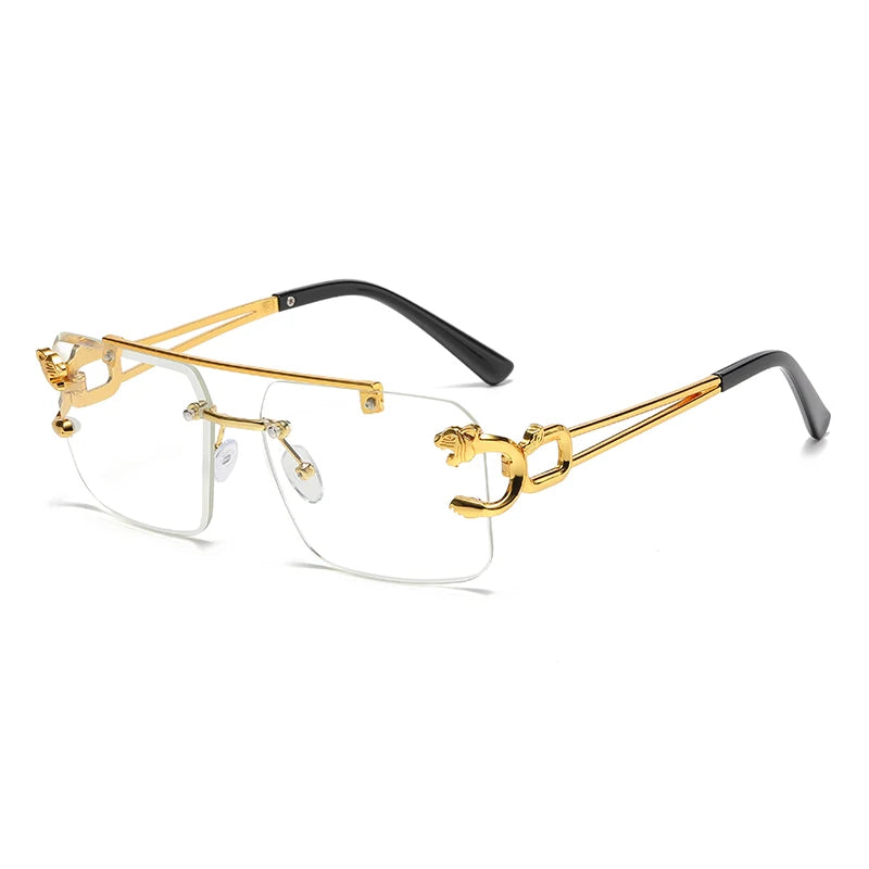 Fashion Rimless Square Double Bridge Sun Glasses Vintage Women Men Sunglasses UV400