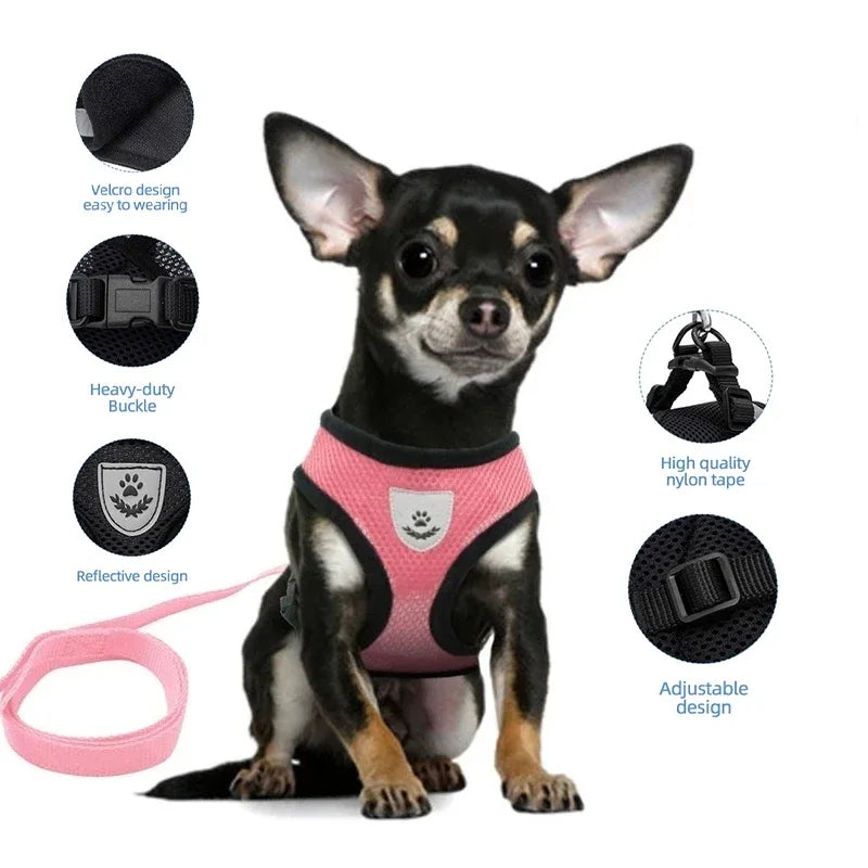 Pet Harness Adjustable Vest Walking Traction Rope Set for Dog Collar Breathable Mesh Harness for Small Medium Cat Collar