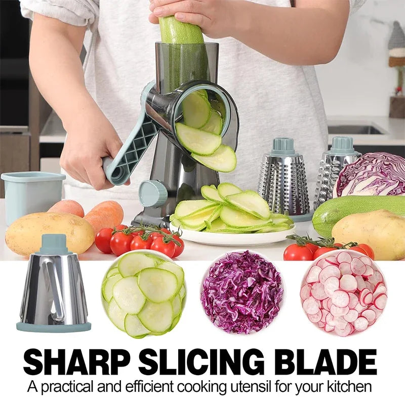3 - in - 1 Rotary Cheese Grater: Versatile Manual Vegetable Slicer, Peanut Nuts Grinder & Cheese Vegetable Shredder