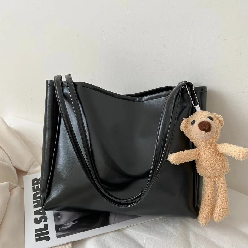 Autumn Winter Soft Leather Large Women's Shoulder Bag Trendy Artistic Tote Bag Casual High Capacity Crossbody Bag