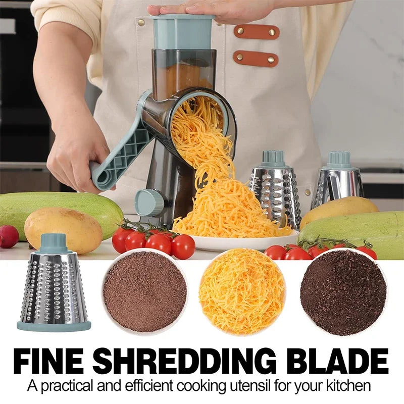 3 - in - 1 Rotary Cheese Grater: Versatile Manual Vegetable Slicer, Peanut Nuts Grinder & Cheese Vegetable Shredder