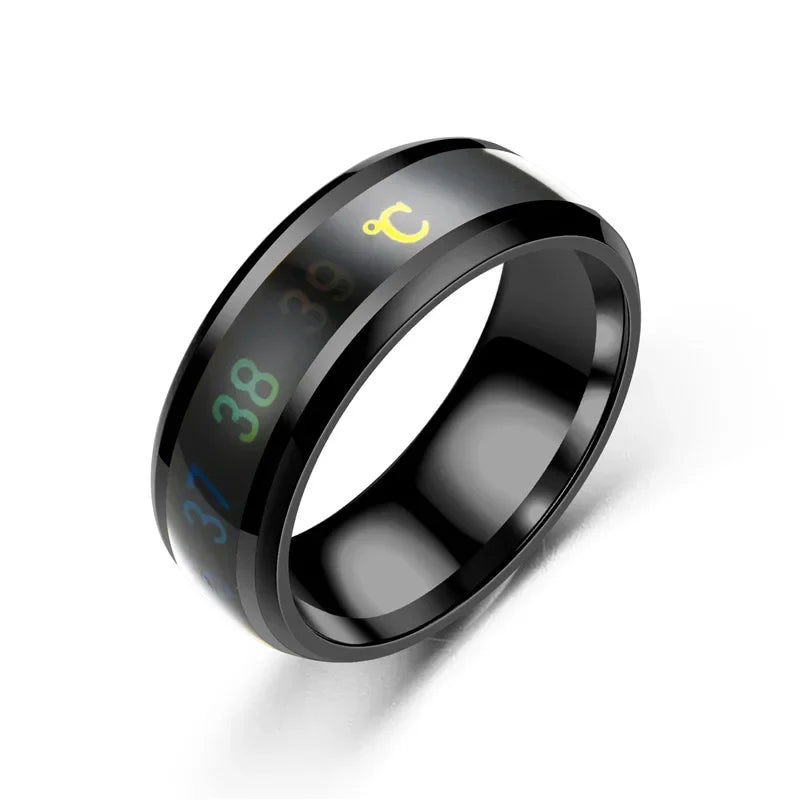 Smart Temperature Couples Ring Multifunctional Temperature Sensitive Stainless Steel Ring for Women Men Jewelry Gift