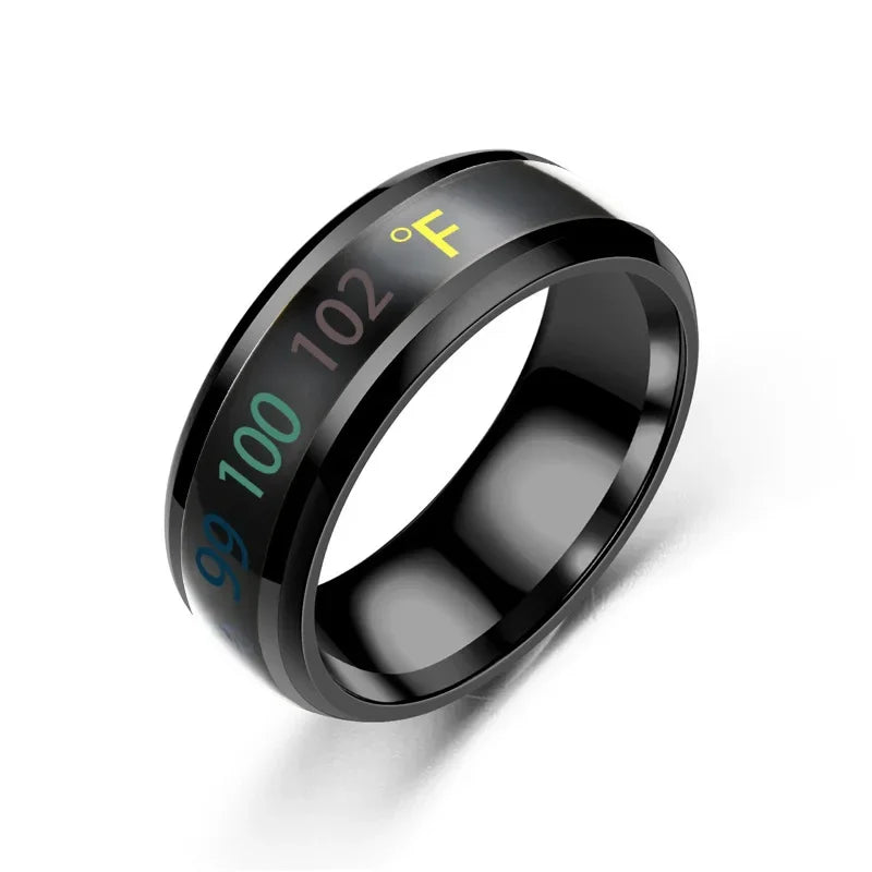 Smart Temperature Couples Ring Multifunctional Temperature Sensitive Stainless Steel Ring for Women Men Jewelry Gift