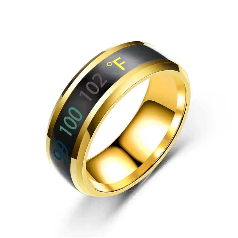 Smart Temperature Couples Ring Multifunctional Temperature Sensitive Stainless Steel Ring for Women Men Jewelry Gift