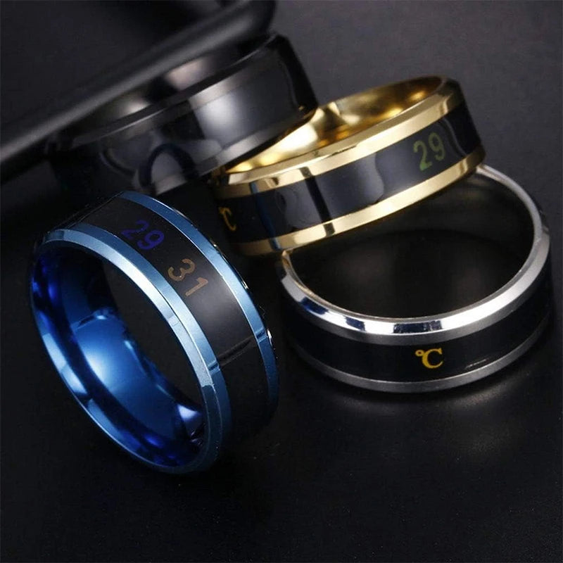 Smart Temperature Couples Ring Multifunctional Temperature Sensitive Stainless Steel Ring for Women Men Jewelry Gift