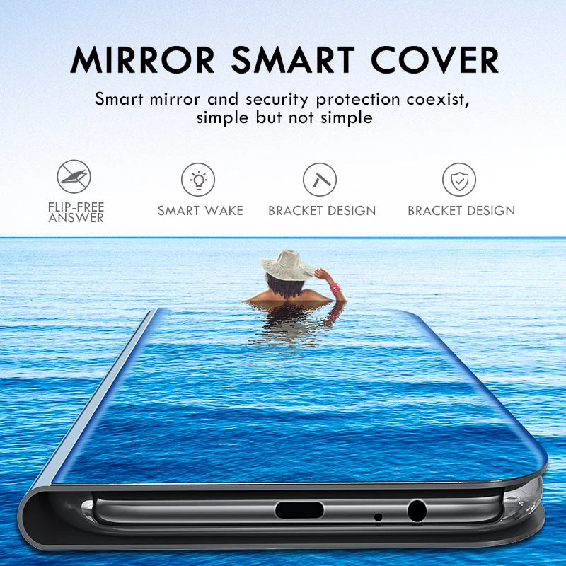 Samung S 24 Ultra Case Smart Mirror Leather Flip Cover For Samsung Galaxy S24 Ultra Plus S24Ultra 5G Magnetic Book Stand Coque