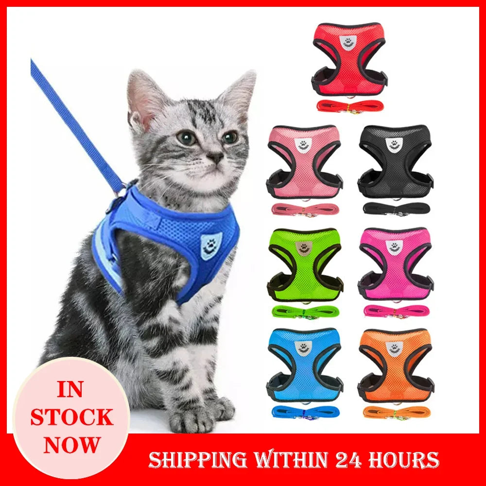 Pet Harness Adjustable Vest Walking Traction Rope Set for Dog Collar Breathable Mesh Harness for Small Medium Cat Collar