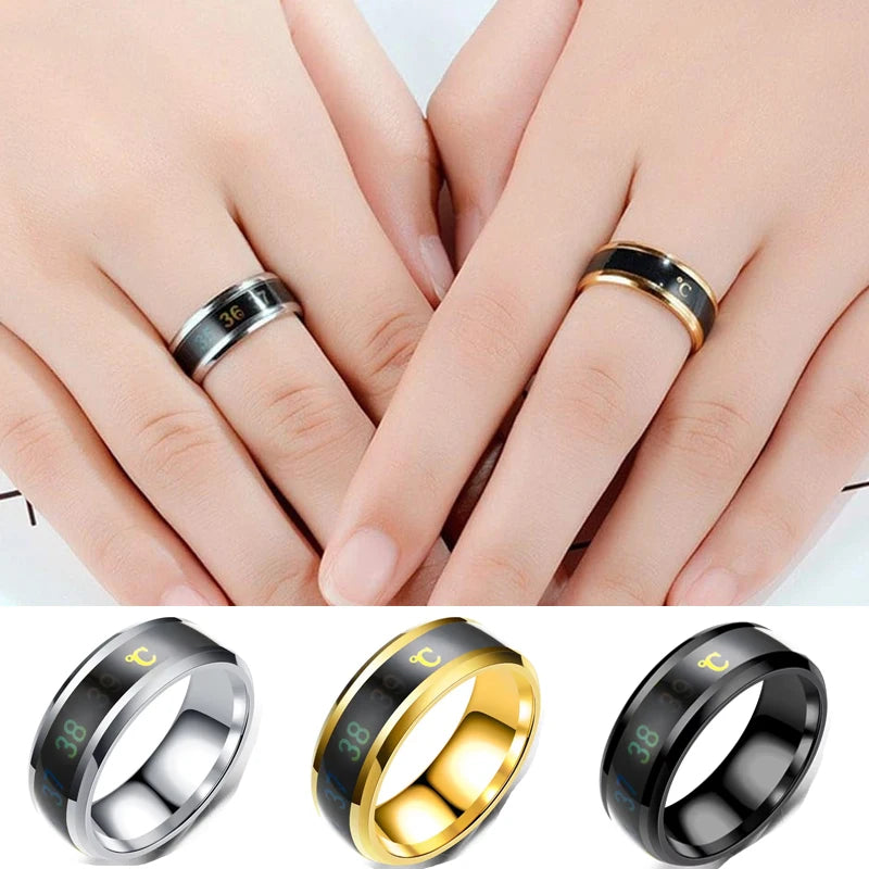 Smart Temperature Couples Ring Multifunctional Temperature Sensitive Stainless Steel Ring for Women Men Jewelry Gift