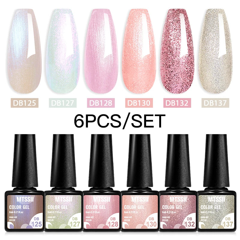 6Pcs/Set Blue Glitter Bright Gel Nail Polish Set Semi Permanent Spring Summer Colors Series Soak Off UV Nail Art Gel Varnish