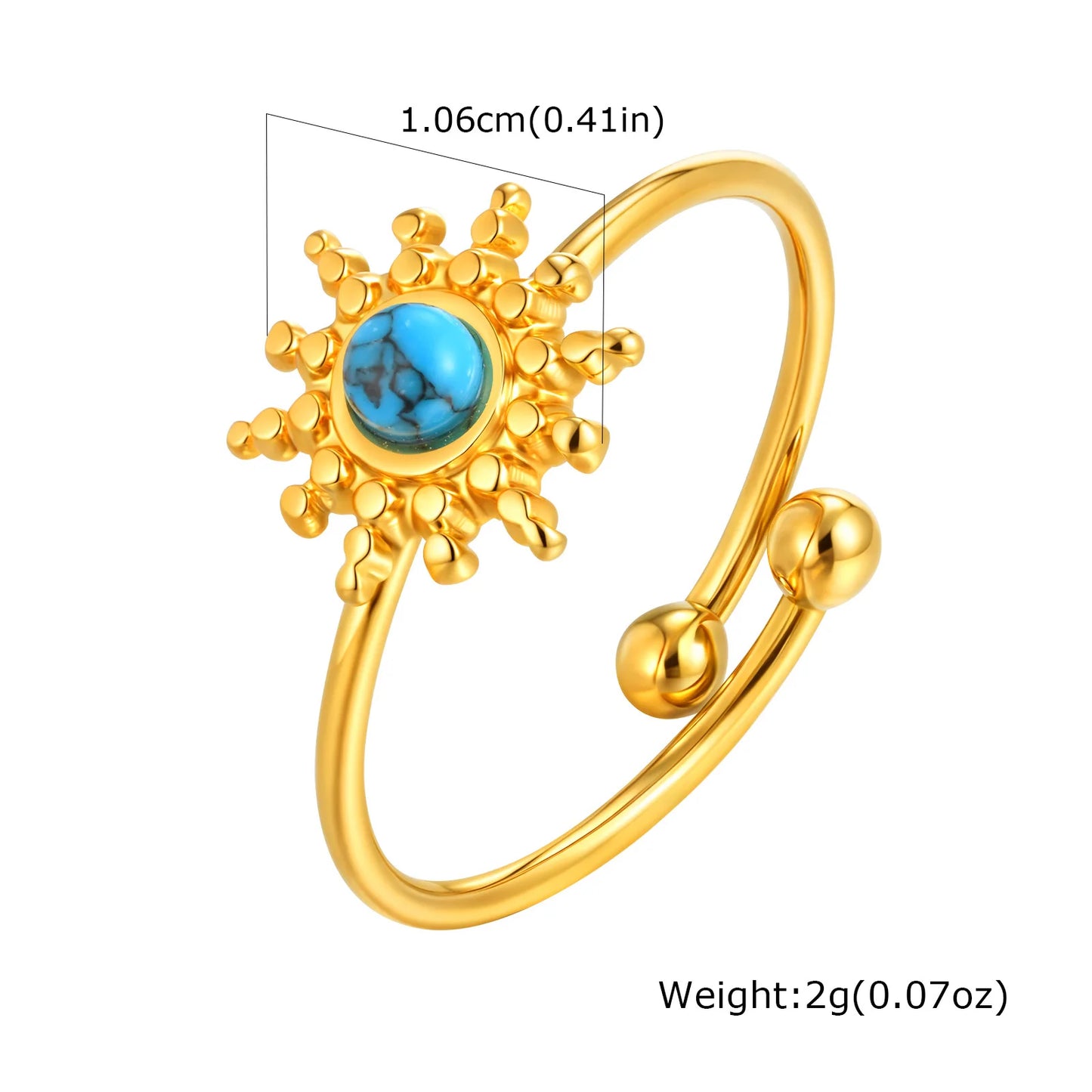 Vnox Elegant Natural Stone Stainless Steel Rings Fashion Colored Pearl Opal Turquoise Rings For Women Retro Waterproof Jewelry