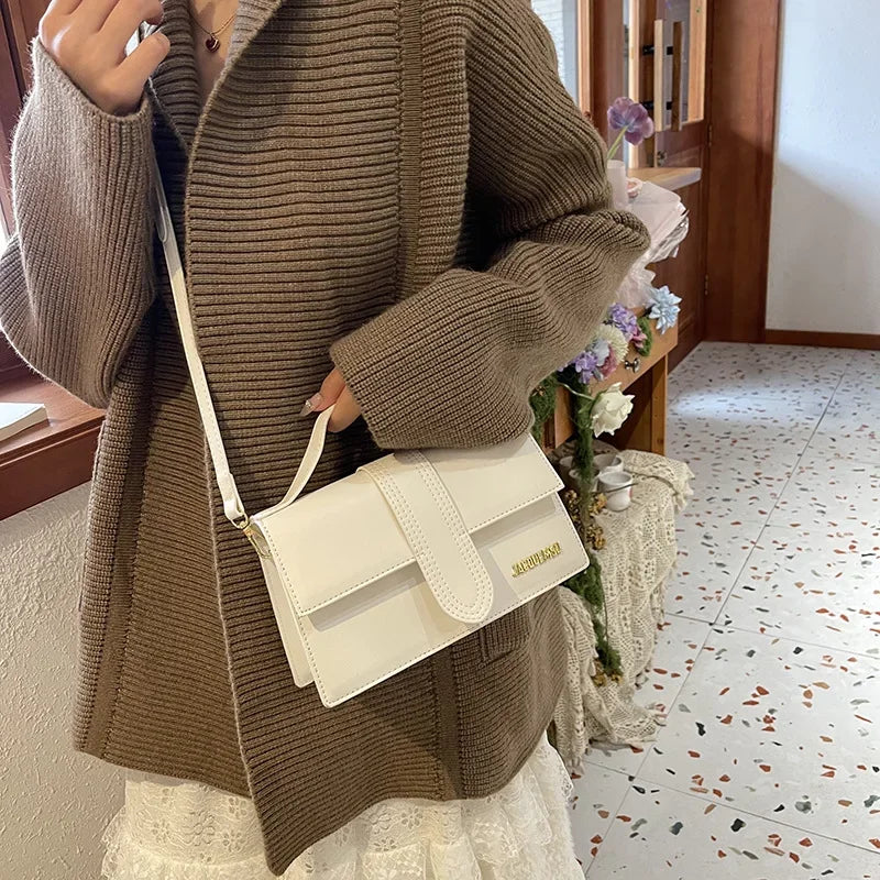 Elegant Simple French Style Crossbody Bag Women's Handbag with Flip Cover for Commuting Versatile Polyester Interior Pocket