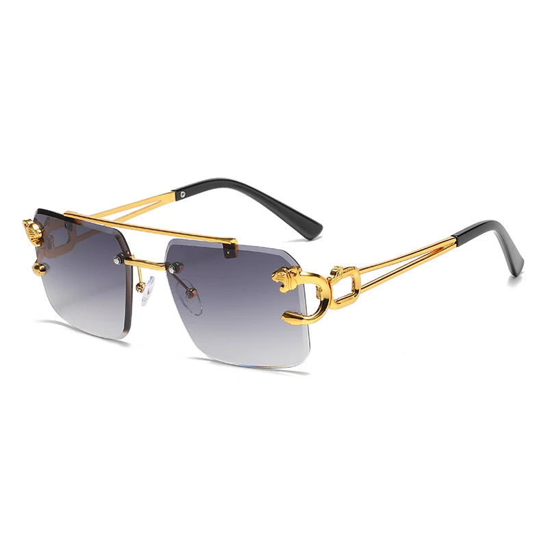 Fashion Rimless Square Double Bridge Sun Glasses Vintage Women Men Sunglasses UV400