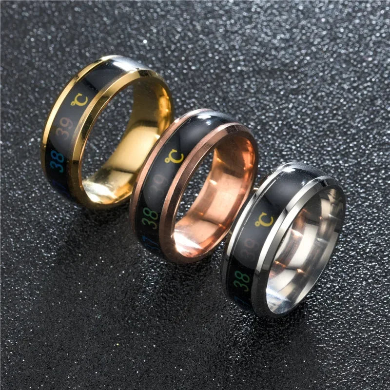 Smart Temperature Couples Ring Multifunctional Temperature Sensitive Stainless Steel Ring for Women Men Jewelry Gift