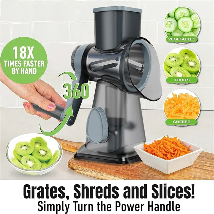 3 - in - 1 Rotary Cheese Grater: Versatile Manual Vegetable Slicer, Peanut Nuts Grinder & Cheese Vegetable Shredder