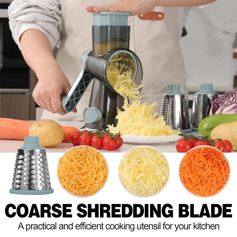3 - in - 1 Rotary Cheese Grater: Versatile Manual Vegetable Slicer, Peanut Nuts Grinder & Cheese Vegetable Shredder