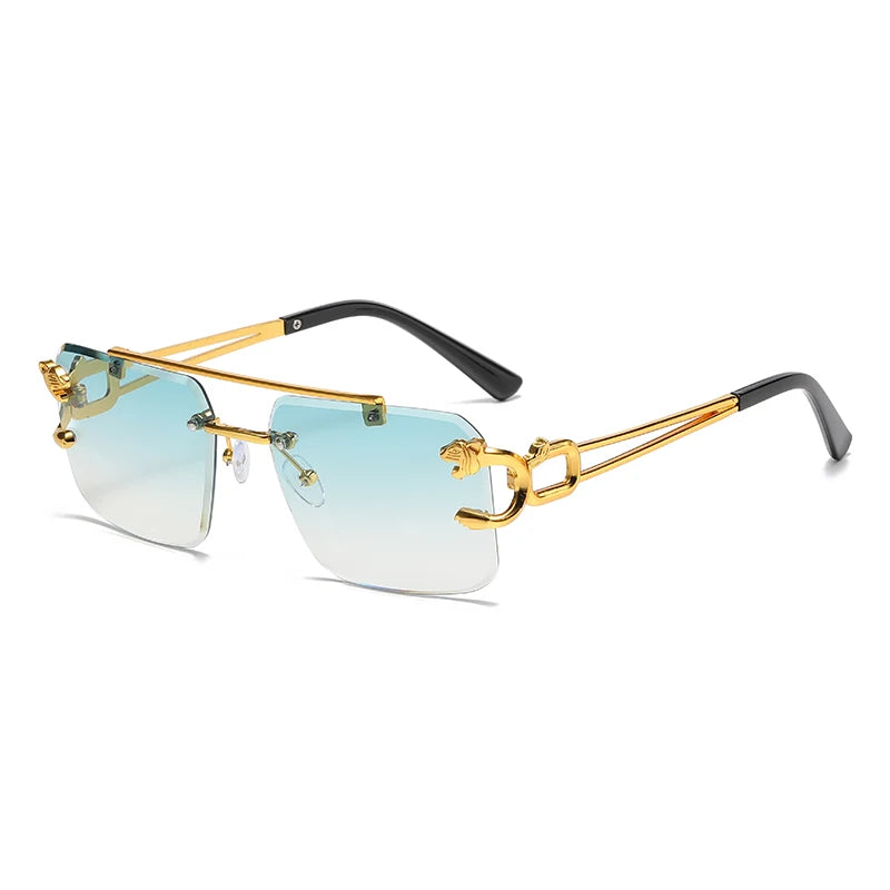 Fashion Rimless Square Double Bridge Sun Glasses Vintage Women Men Sunglasses UV400