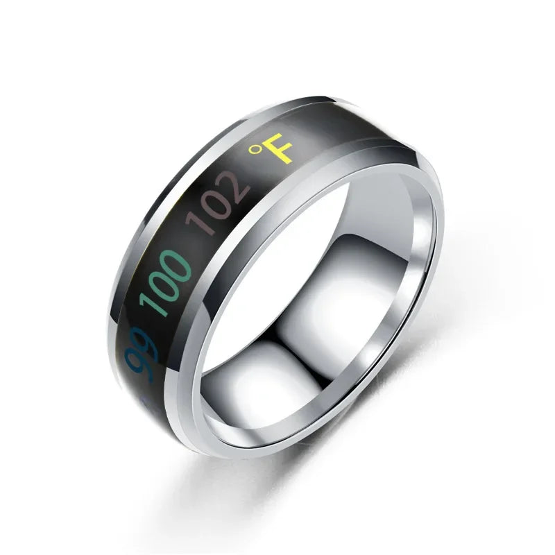 Smart Temperature Couples Ring Multifunctional Temperature Sensitive Stainless Steel Ring for Women Men Jewelry Gift