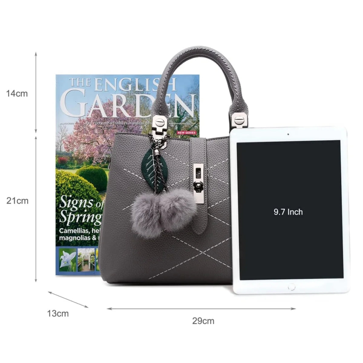 Women's Fashion Handbag with Pompom, Stylish Top Handle & Shoulder Bag for Work, Shopping, Travel, Casual Purse for Women, Versa