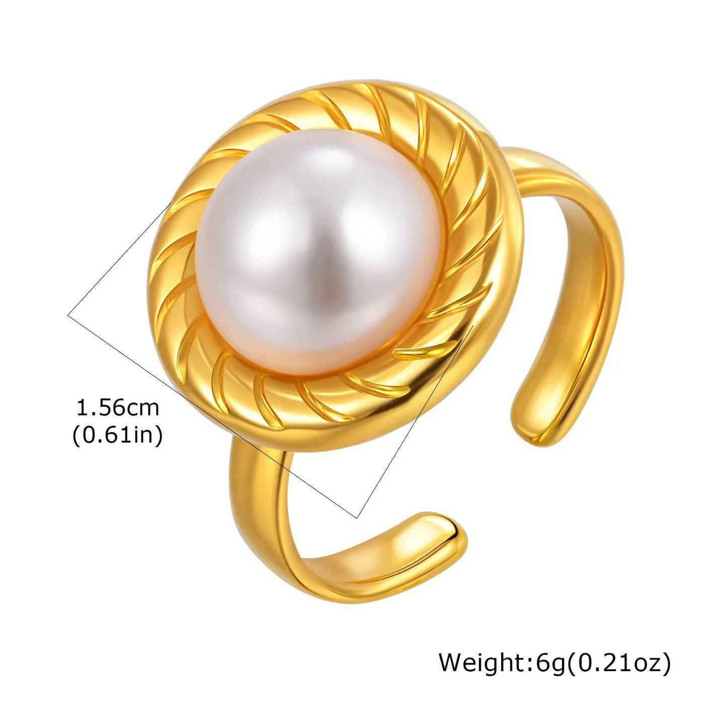 Vnox Elegant Natural Stone Stainless Steel Rings Fashion Colored Pearl Opal Turquoise Rings For Women Retro Waterproof Jewelry