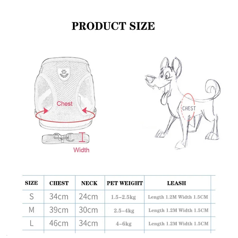 Pet Harness Adjustable Vest Walking Traction Rope Set for Dog Collar Breathable Mesh Harness for Small Medium Cat Collar