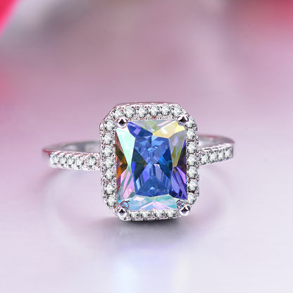 Princess rectangular diamonds with colorful zircon rings