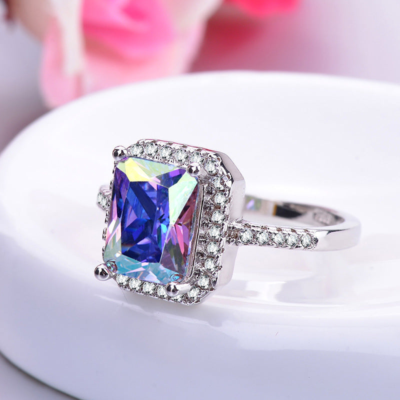 Princess rectangular diamonds with colorful zircon rings