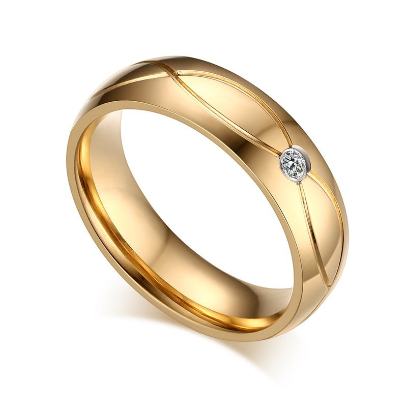 18K stainless steel couple rings with zircon