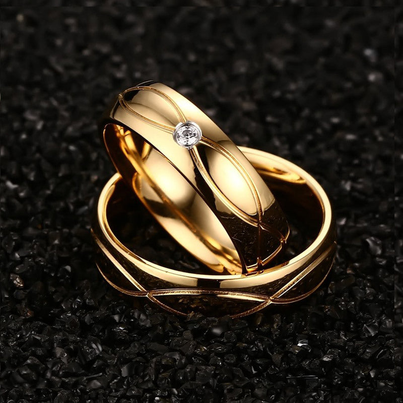 18K stainless steel couple rings with zircon