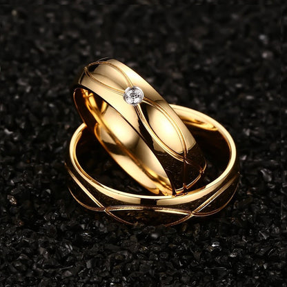18K stainless steel couple rings with zircon