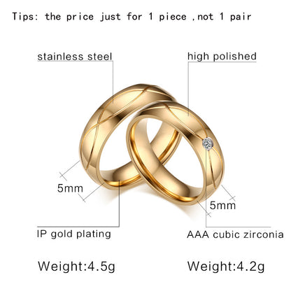 18K stainless steel couple rings with zircon