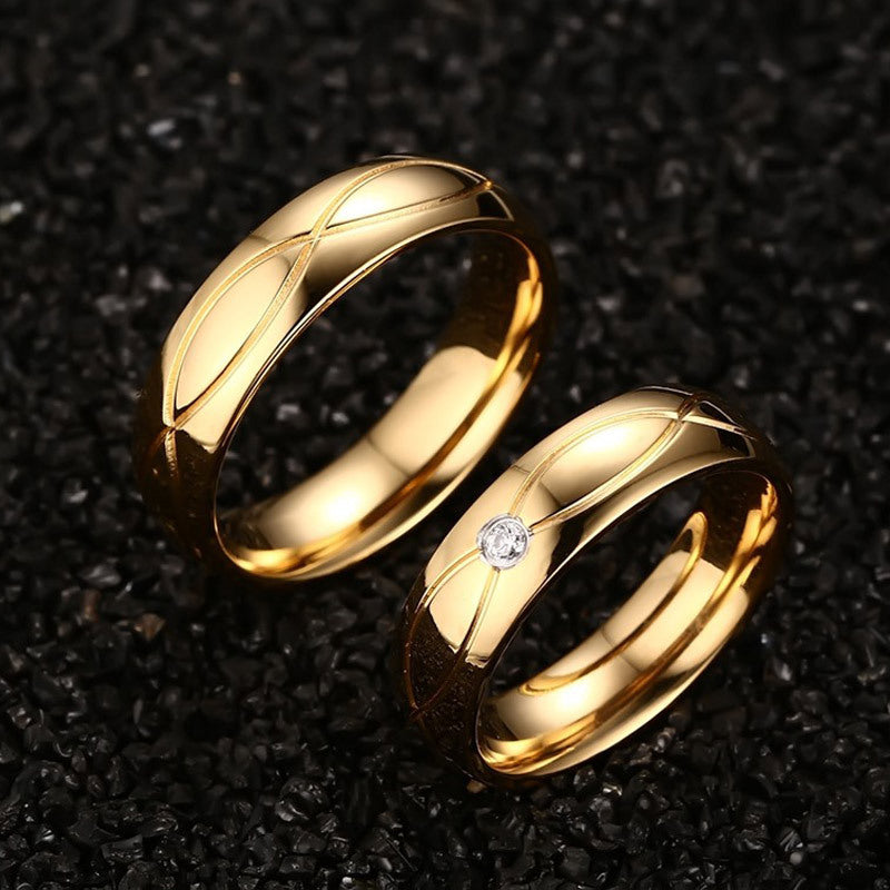 18K stainless steel couple rings with zircon