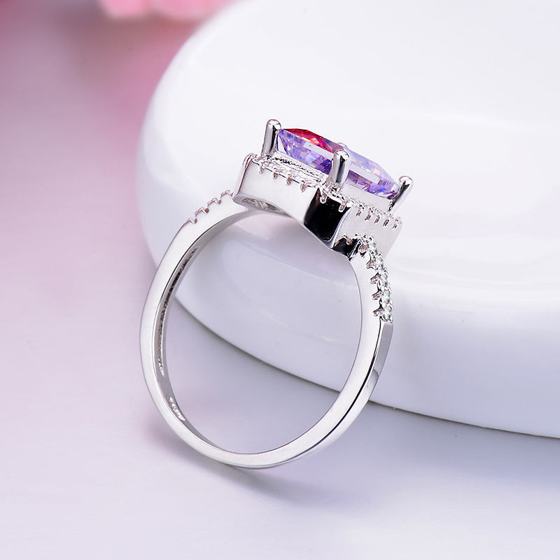 Princess rectangular diamonds with colorful zircon rings