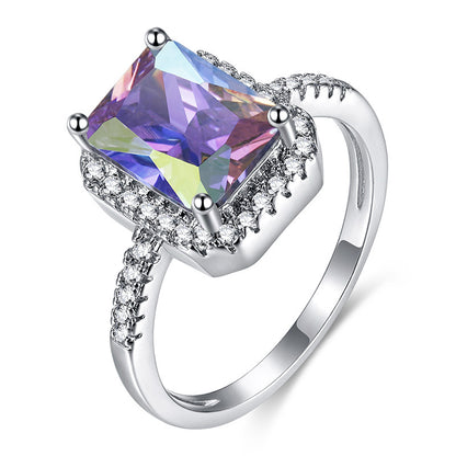 Princess rectangular diamonds with colorful zircon rings