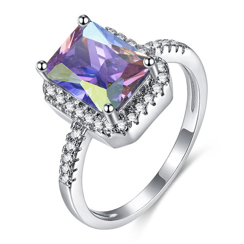 Princess rectangular diamonds with colorful zircon rings