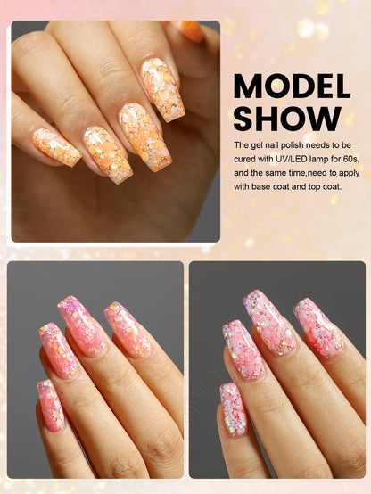 YOKEFELLOW 6Pcs Gel Nail Polish Set 10ML Summer Glitter Gel Polish Macaron Rainbow Colors 2024 Gel Polish Kit Trendy Nail Art