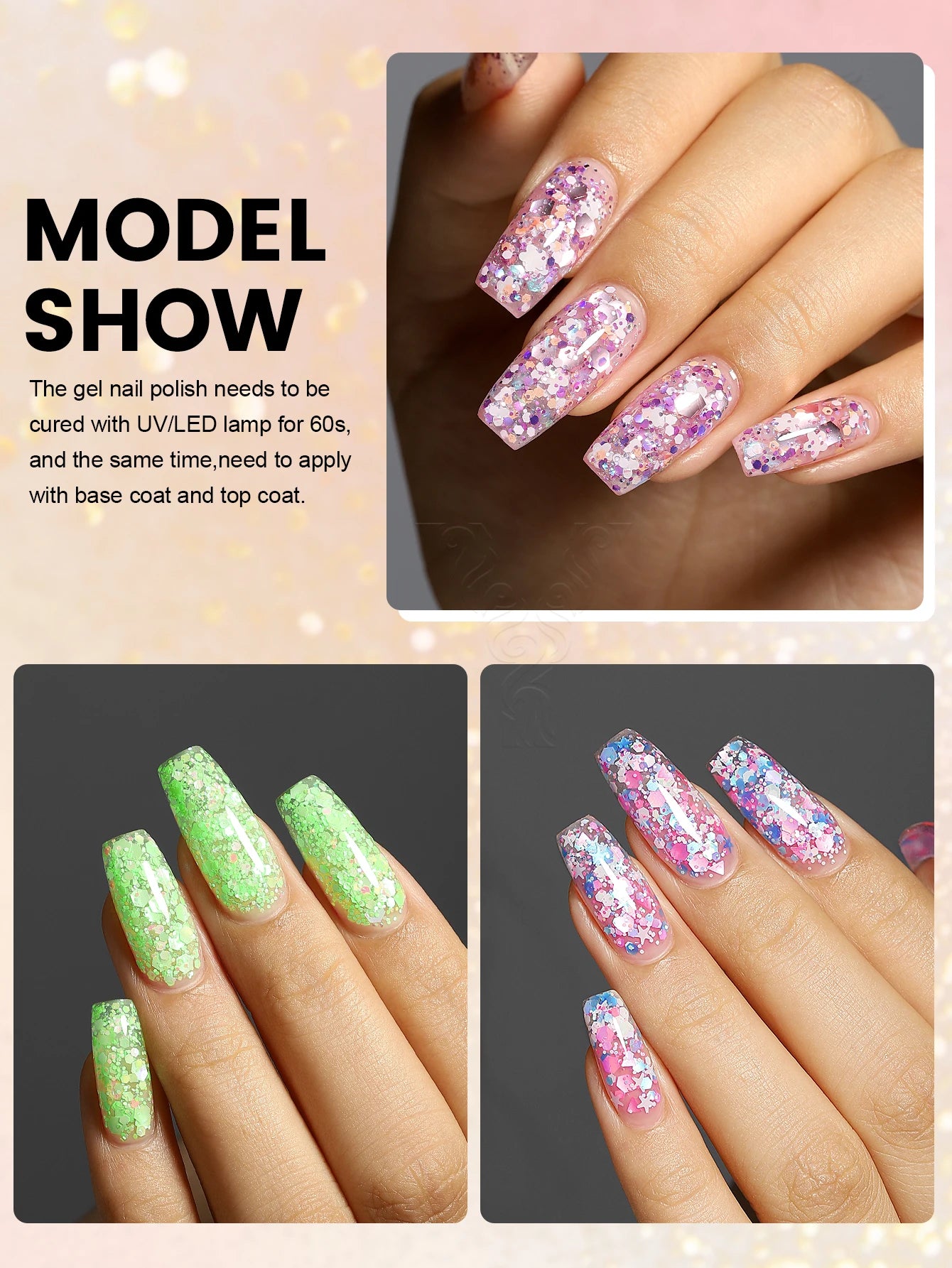 YOKEFELLOW 6Pcs Gel Nail Polish Set 10ML Summer Glitter Gel Polish Macaron Rainbow Colors 2024 Gel Polish Kit Trendy Nail Art