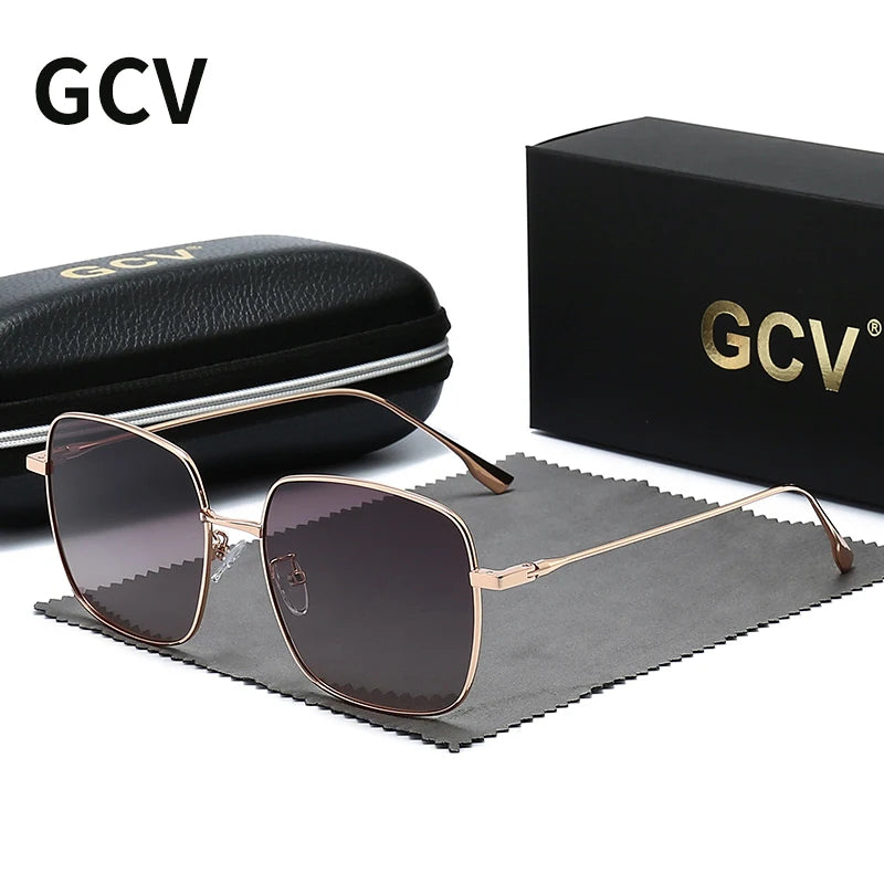 GCV 2022 New Fashion Polarized Women Square Metal Frame Sunglasses Luxury Sun Glass Ladies Lunette De Soleil Femme UV400