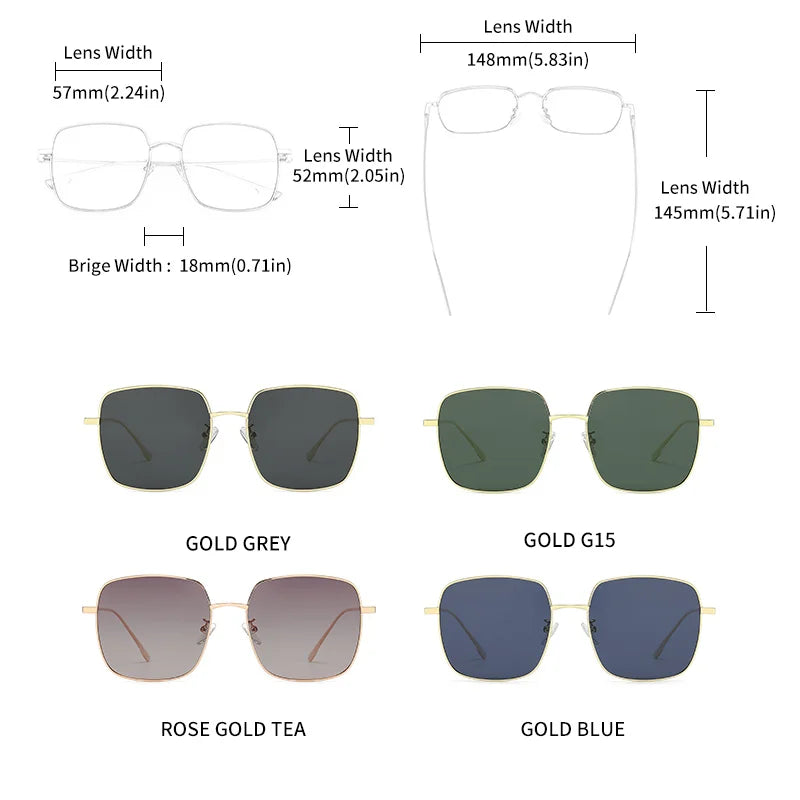 GCV 2022 New Fashion Polarized Women Square Metal Frame Sunglasses Luxury Sun Glass Ladies Lunette De Soleil Femme UV400