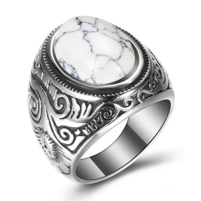 HNSP 316L Stainless Steel Natural Stone Ring For Men Women Vintage Jewelry Tiger Eyes Rings Male Finger Accessories Gifts
