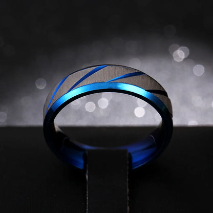 6mm Blue Twill Ring Titanium Brushed Ring for Men and Women Personalized Ring Customize Ring Engraved Ring