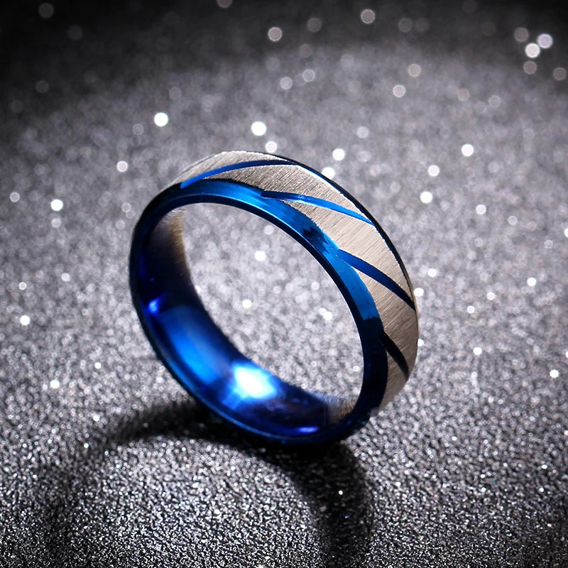 6mm Blue Twill Ring Titanium Brushed Ring for Men and Women Personalized Ring Customize Ring Engraved Ring