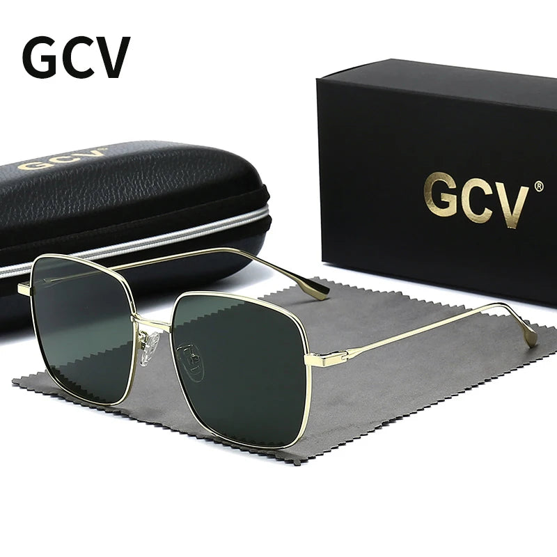 GCV 2022 New Fashion Polarized Women Square Metal Frame Sunglasses Luxury Sun Glass Ladies Lunette De Soleil Femme UV400