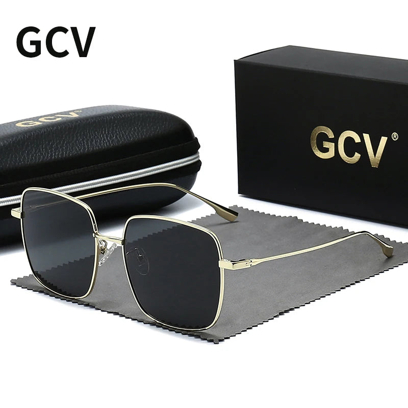 GCV 2022 New Fashion Polarized Women Square Metal Frame Sunglasses Luxury Sun Glass Ladies Lunette De Soleil Femme UV400