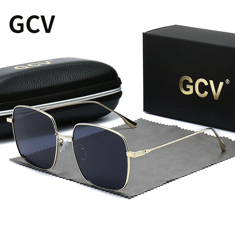 GCV 2022 New Fashion Polarized Women Square Metal Frame Sunglasses Luxury Sun Glass Ladies Lunette De Soleil Femme UV400