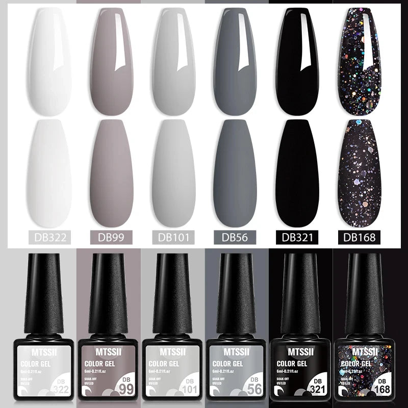 6Pcs/Set Blue Glitter Bright Gel Nail Polish Set Semi Permanent Spring Summer Colors Series Soak Off UV Nail Art Gel Varnish