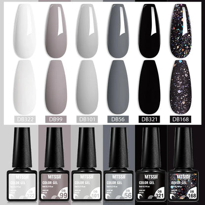6Pcs/Set Blue Glitter Bright Gel Nail Polish Set Semi Permanent Spring Summer Colors Series Soak Off UV Nail Art Gel Varnish