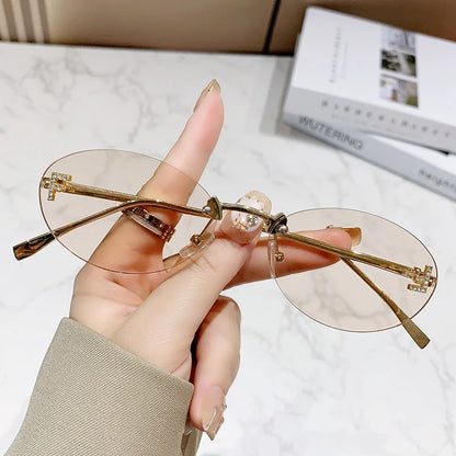 Elegant Diamond Oval Sunglasses Male Letter "F" Rimless Sunglasses Female
